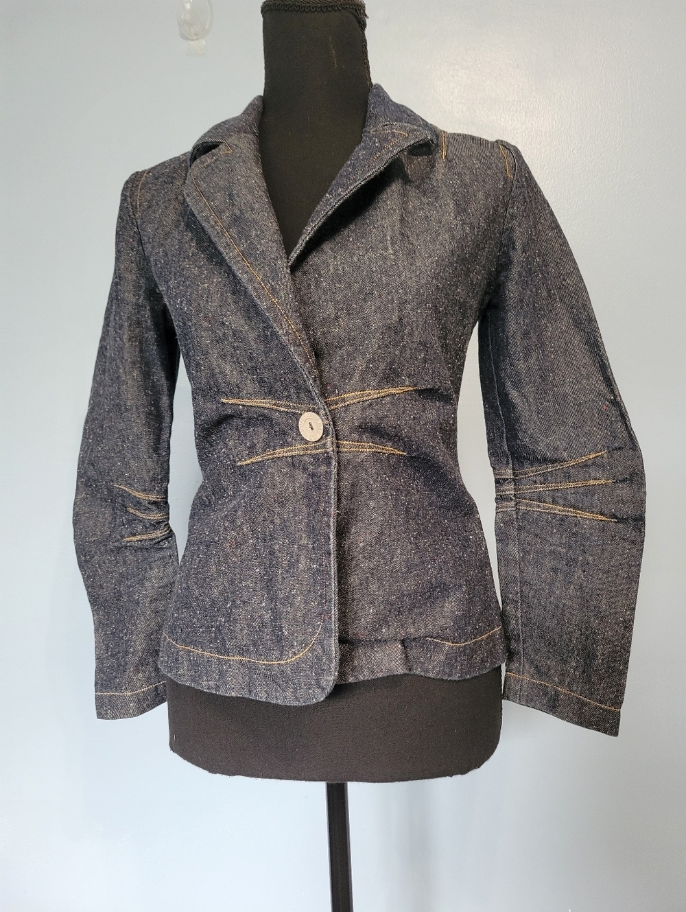 V. Wealth Women’s Denim Blazer Fitted Dark Jean Blazer Single Button M